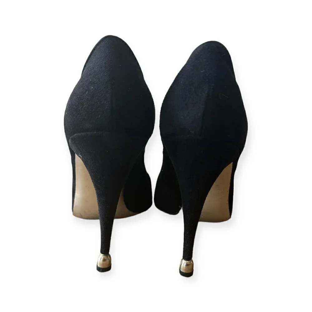 Vintage Charles Jourdan‎ Black Suede Heel with Rhinestone Ball. Size 7 2A